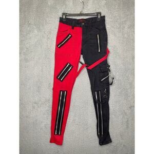 Tripp nyc womens 28 skinny jeans red black zippers chains goth punk split pants